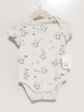 NWT Baby Gap Art Bear Onesie Romper 3-6 Months Cream Unisex Short Sleeve Cotton